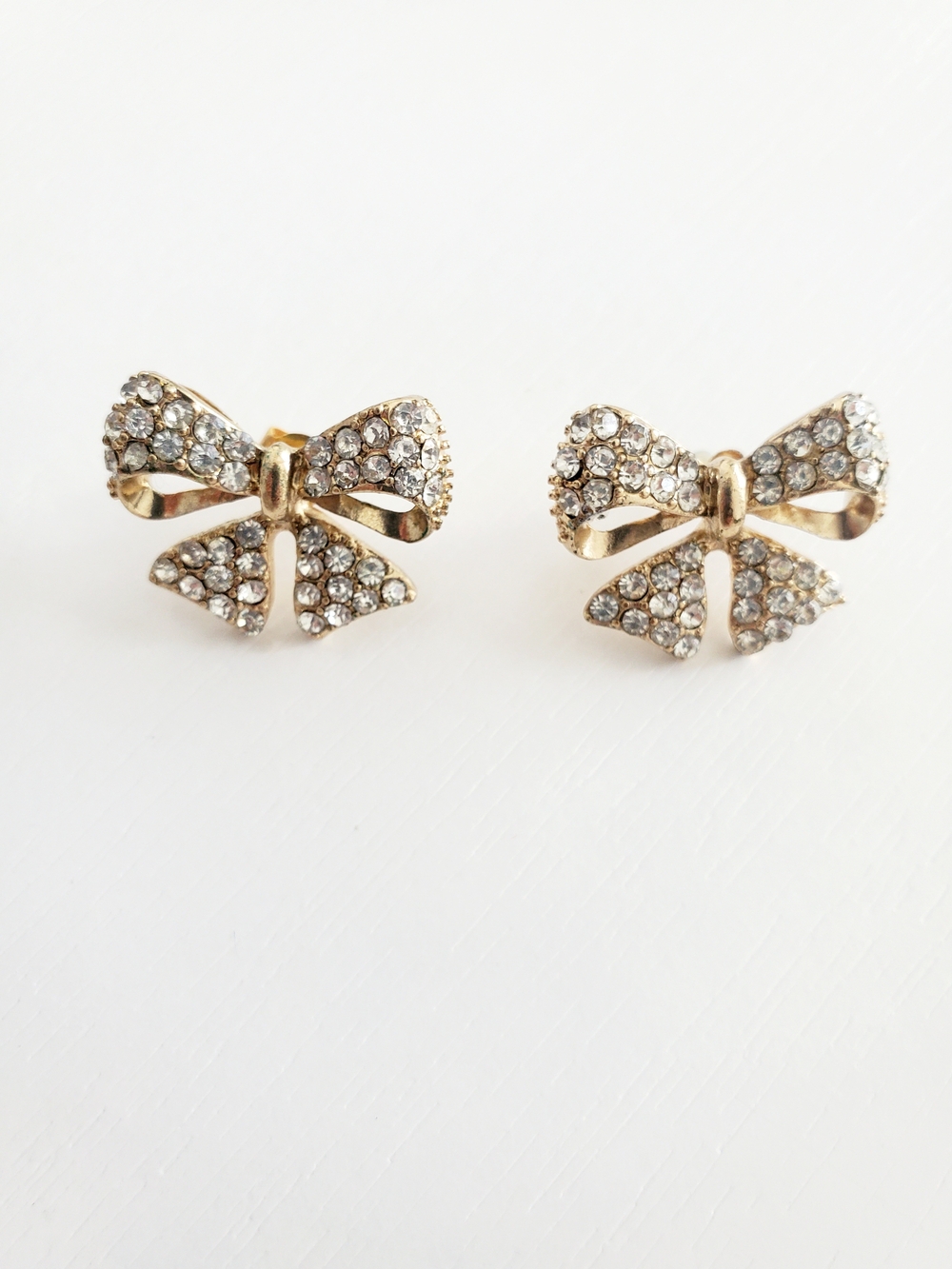 Gold Bow Crystal Stud Earrings - Elegant Women's Jewelry